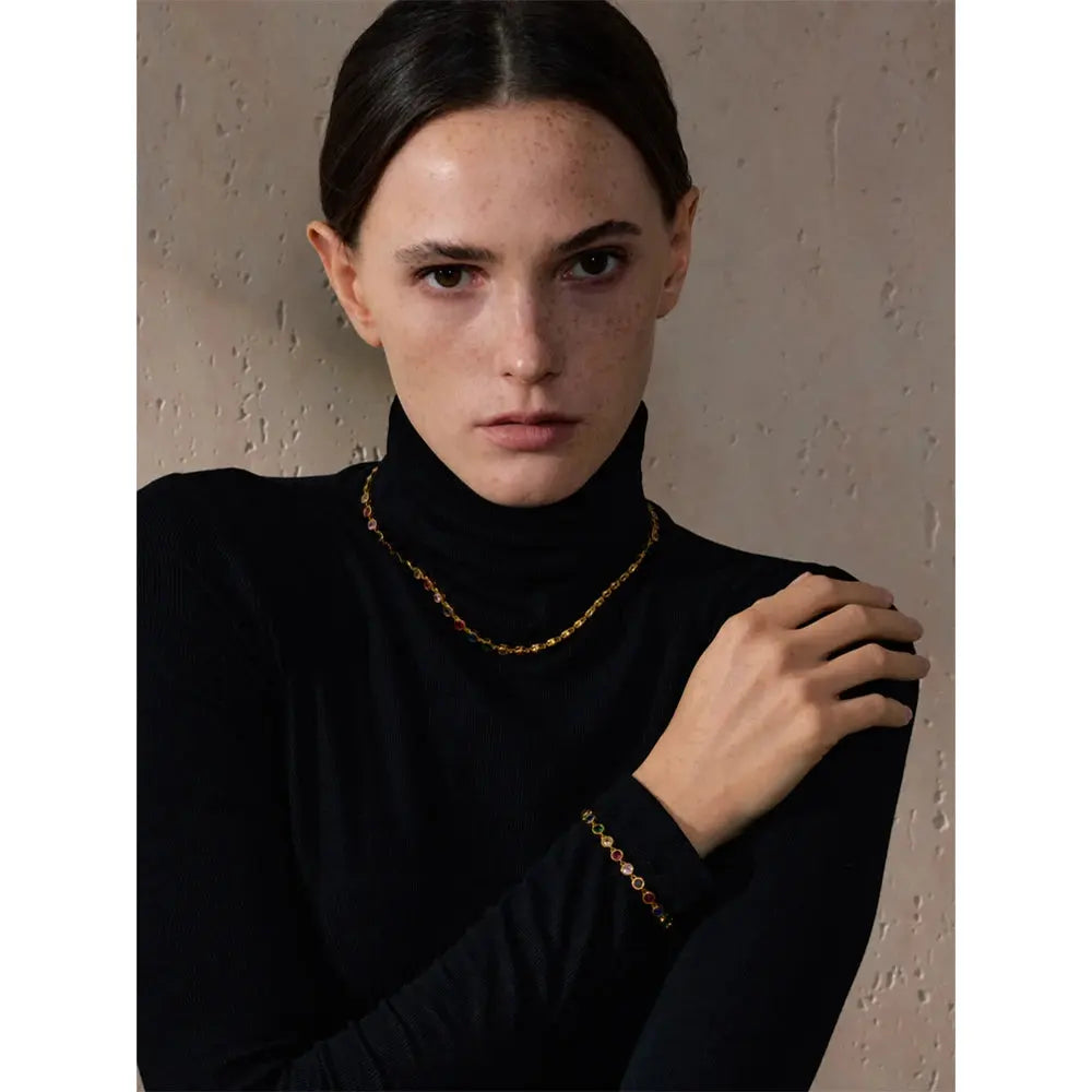 Collier et Bracelet Zircones Colorées — Argent 925 Plaqué Or 18K Bijoux de Paris