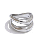 Bague Double Couche Géométrique Texturée — Argent 925 Plaqué Or 18K Bijoux de Paris