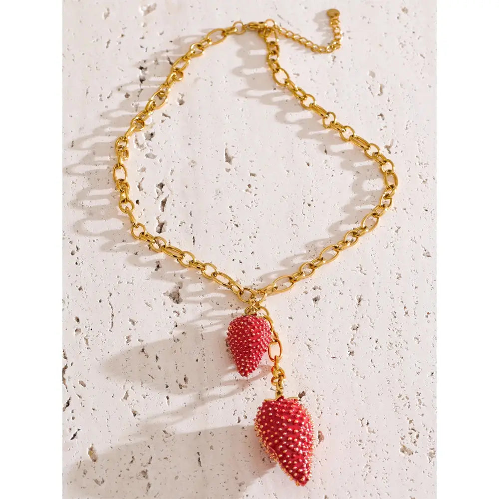 Collier Pendentif Fraise — Argent 925 Plaqué Or 18K Bijoux de Paris