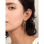 Boucles Pendantes Géométriques à Chaîne — Argent 925 Plaqué Or 18K Bijoux de Paris