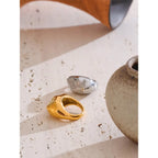Bague Statement Géométrique Texturée — Argent 925 Plaqué Or 18K Bijoux de Paris