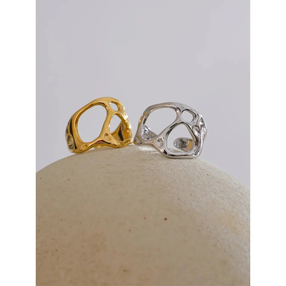 Bague Ouverte Géométrique Ajourée — Argent 925 Plaqué Or 18K Bijoux de Paris