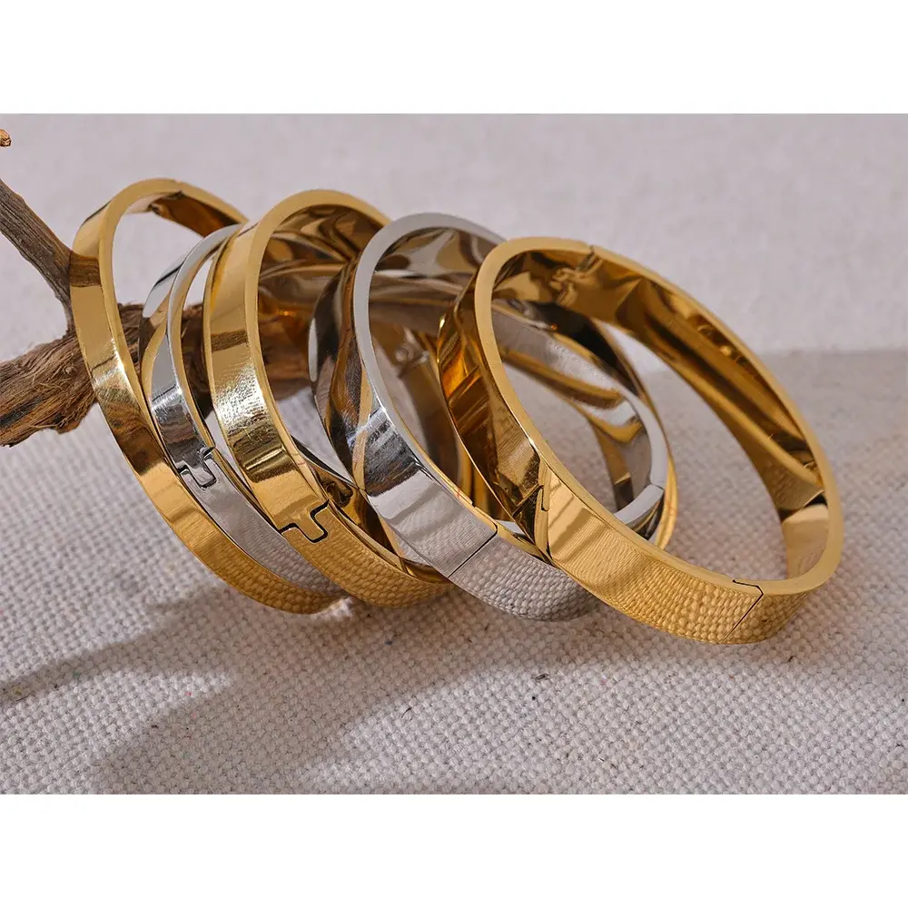 Jonc Rond Texturé Large — Argent 925 Plaqué Or 18K From Paris Jewelry