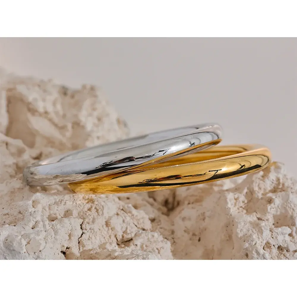 Jonc Large Poli Texturé — Argent 925 Plaqué Or 18K Bijoux de Paris