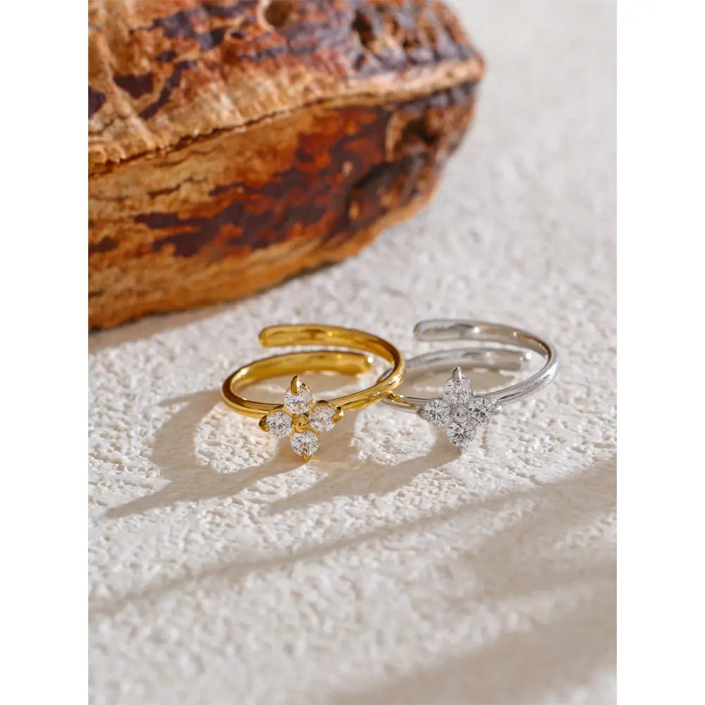 Bague Fleur Zircone Scintillante — Argent 925 Plaqué Or 18K Bijoux de Paris