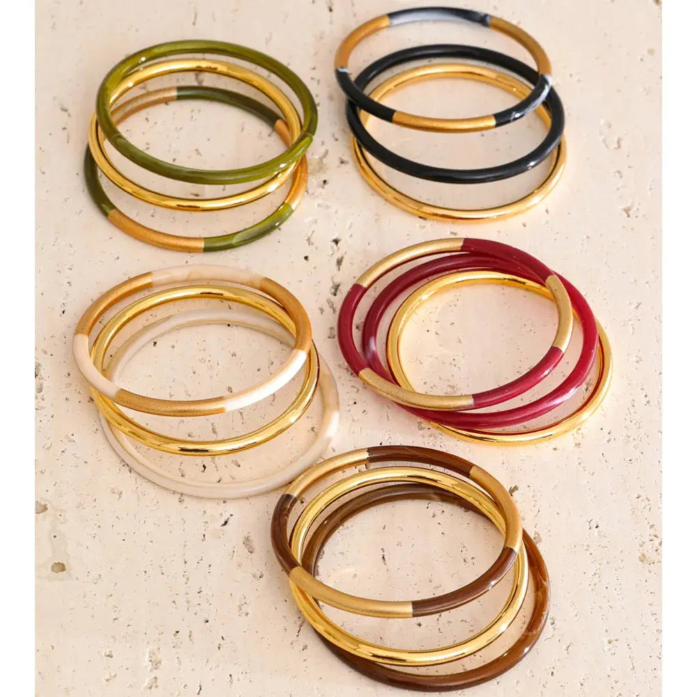 Set de 3 Joncs Superposés Résine — Argent 925 Plaqué Or 18K Bijoux de Paris
