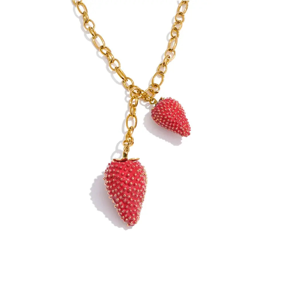Collier Pendentif Fraise — Argent 925 Plaqué Or 18K Bijoux de Paris