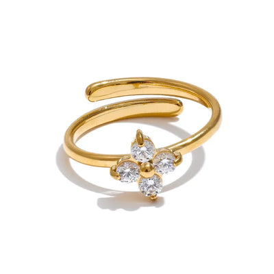Sparkling Zircon Flower Ring — 18K Gold Plated Stainless Steel