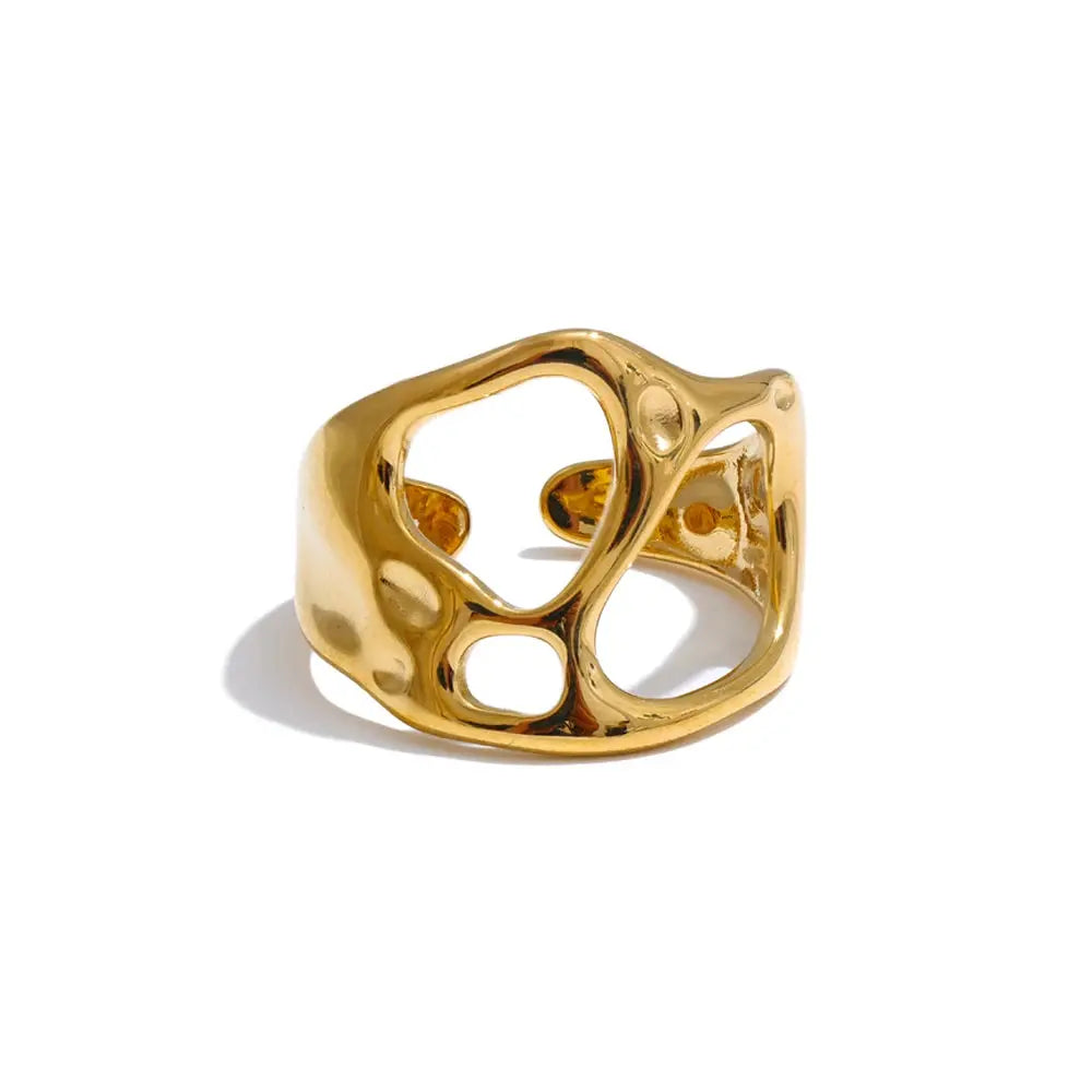 Bague Ouverte Géométrique Ajourée — Argent 925 Plaqué Or 18K Bijoux de Paris