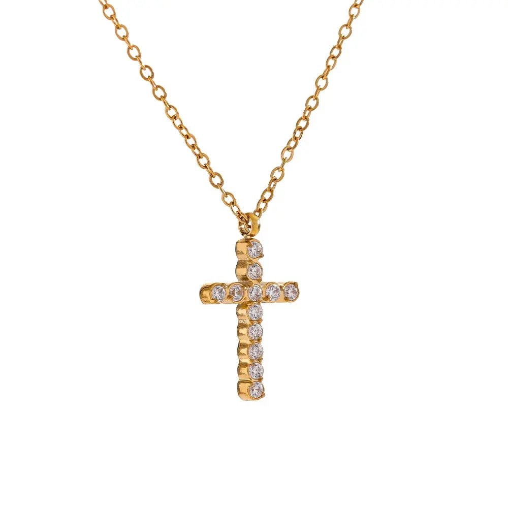Collier Pendentif Croix Zircone — Argent 925 Plaqué Or 18K Bijoux de Paris