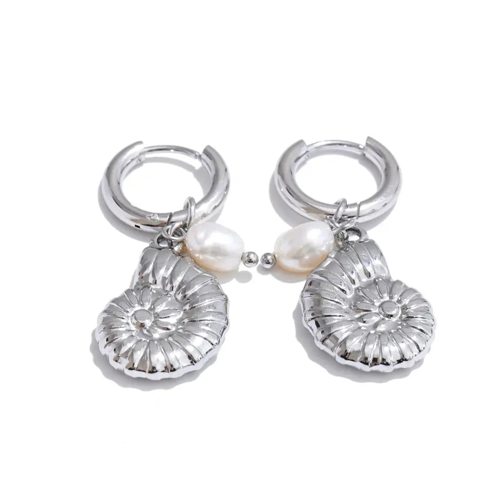 Boucles d'Oreilles Coquillage Perle d'Eau Douce — Argent 925 Plaqué Or 18K Bijoux de Paris