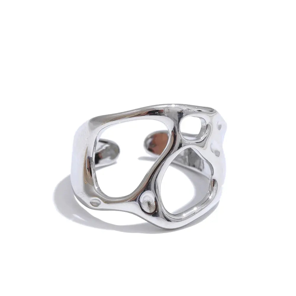 Bague Ouverte Géométrique Ajourée — Argent 925 Plaqué Or 18K Bijoux de Paris