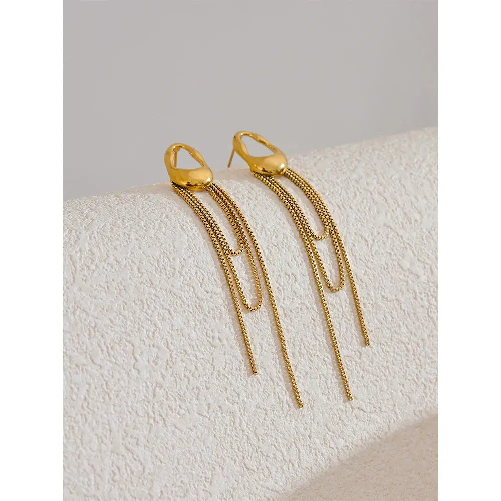 Boucles Pendantes Géométriques à Chaîne — Argent 925 Plaqué Or 18K Bijoux de Paris