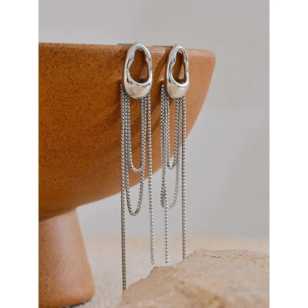 Boucles Pendantes Géométriques à Chaîne — Argent 925 Plaqué Or 18K Bijoux de Paris
