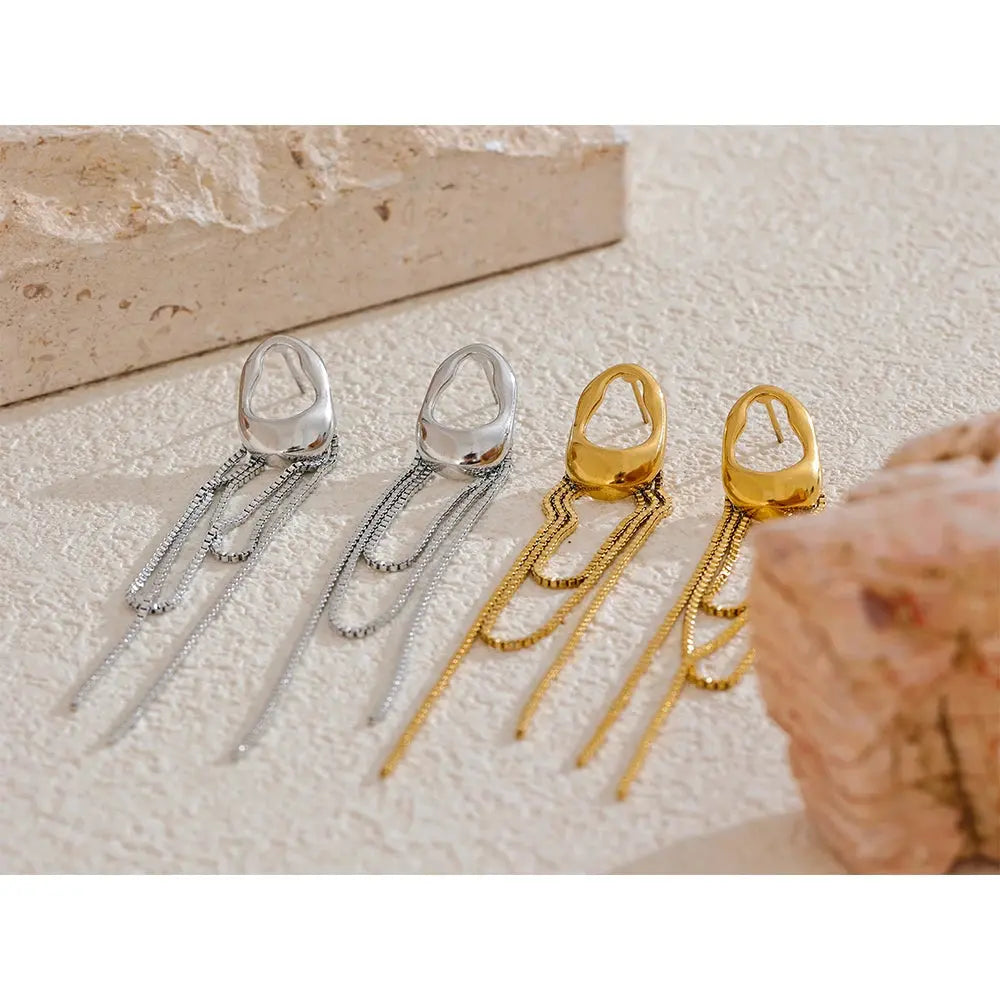 Boucles Pendantes Géométriques à Chaîne — Argent 925 Plaqué Or 18K Bijoux de Paris