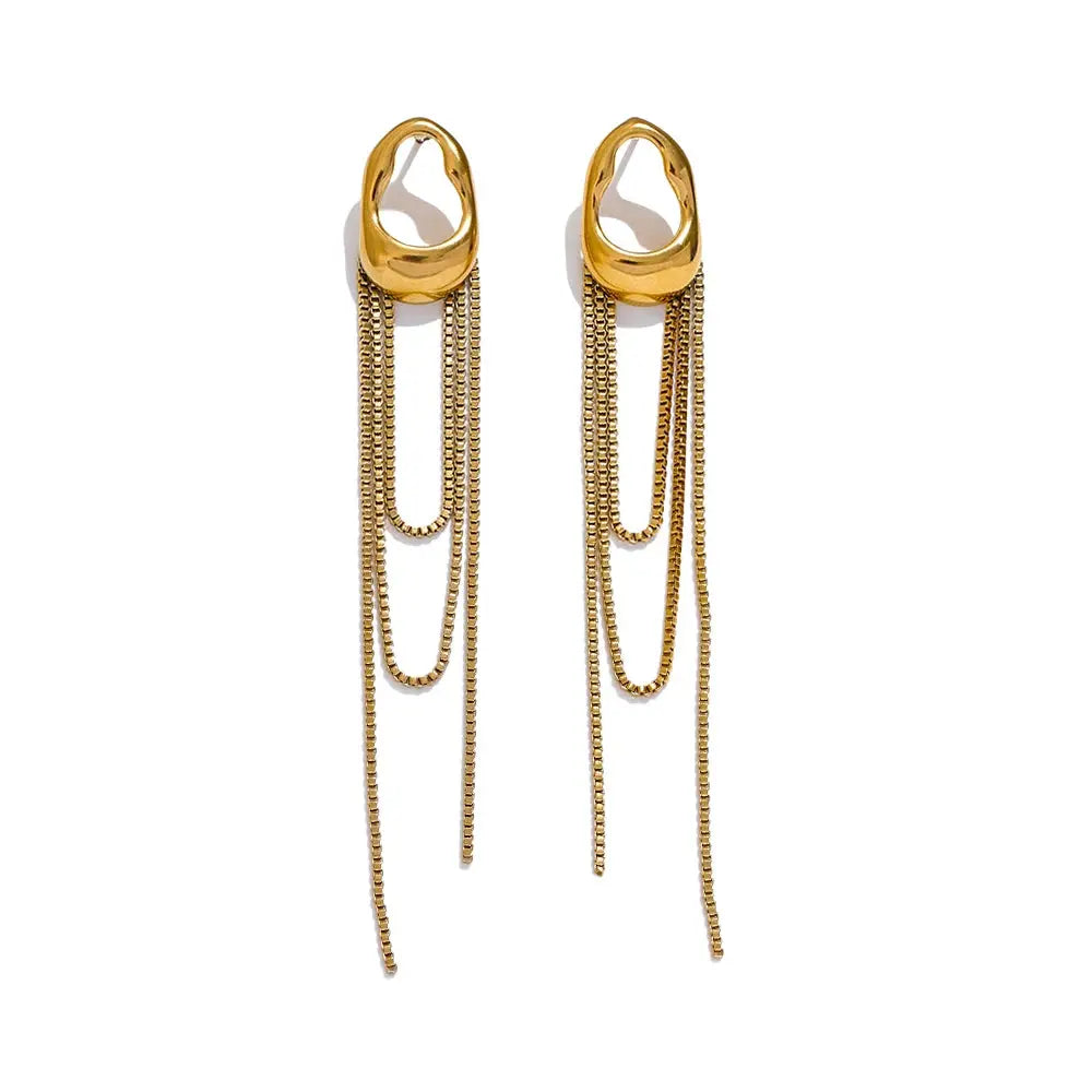Boucles Pendantes Géométriques à Chaîne — Argent 925 Plaqué Or 18K Bijoux de Paris