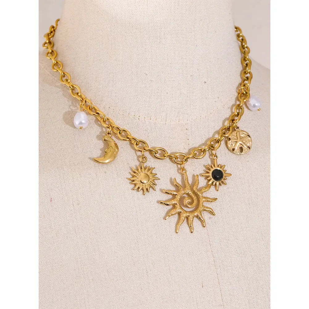 Collier Pendentif Céleste - Étoile, Lune et Soleil — Argent 925 Plaqué Or 18K From Paris Jewelry