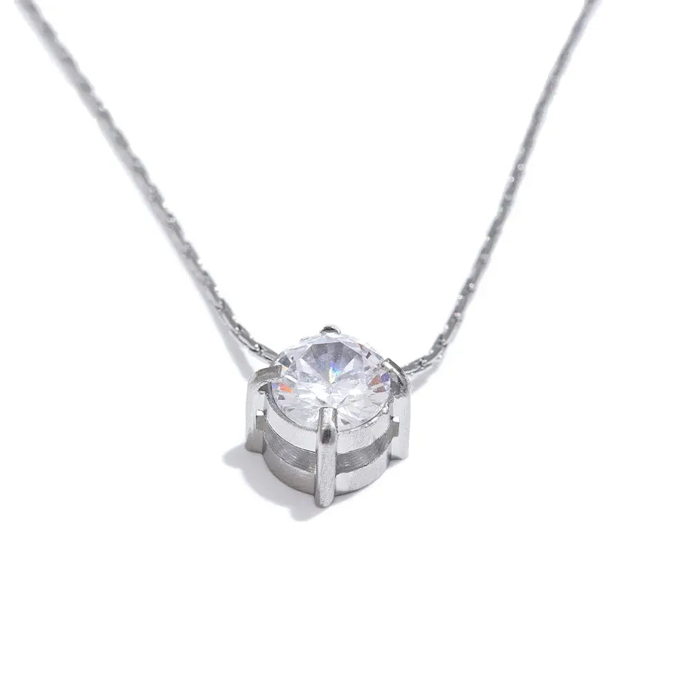 Collier Pendentif Solitaire Zircone — Argent 925 Plaqué Or 18K Bijoux de Paris