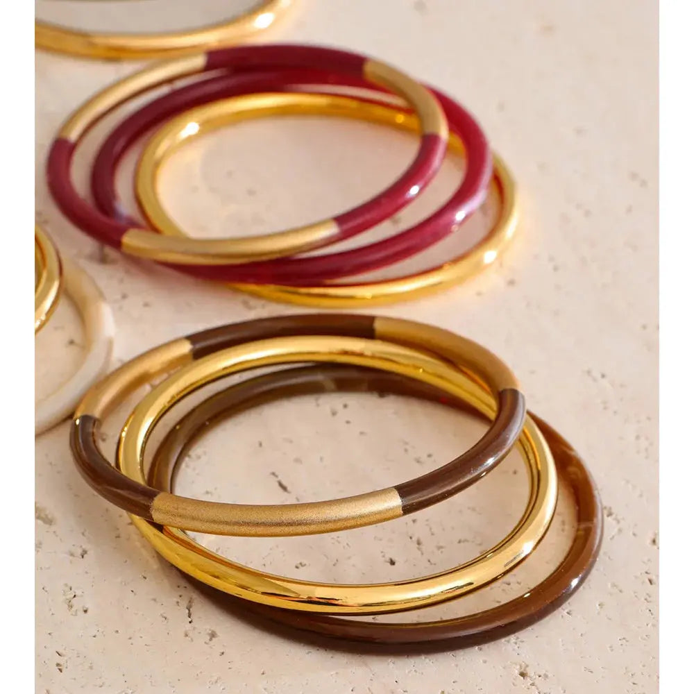 Set de 3 Joncs Superposés Résine — Argent 925 Plaqué Or 18K Bijoux de Paris