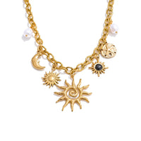 Collier Pendentif Céleste - Étoile, Lune et Soleil — Argent 925 Plaqué Or 18K From Paris Jewelry