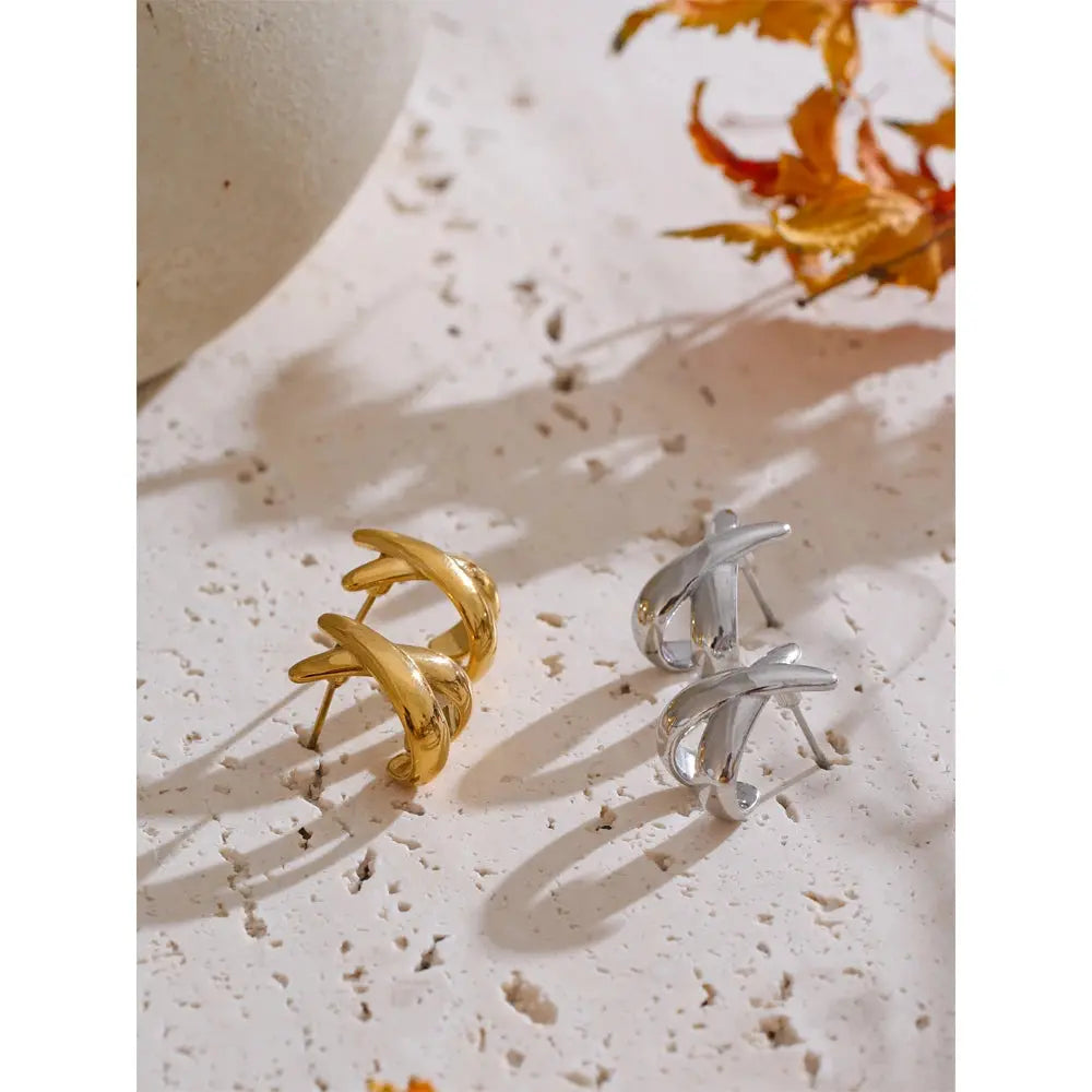 Puces d'Oreilles Croisées X — Argent 925 Plaqué Or 18K Bijoux de Paris