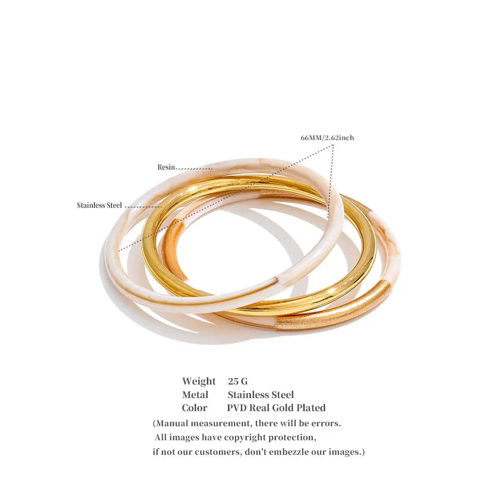 Set de 3 Joncs Superposés Résine — Argent 925 Plaqué Or 18K Bijoux de Paris