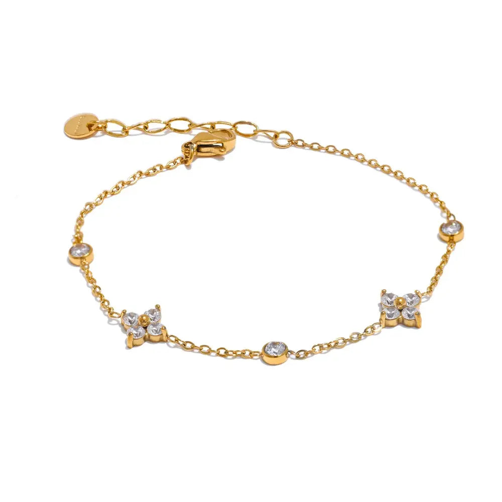 Bracelet Chaîne Fleurs en Zircone — Argent 925 Plaqué Or 18K Bijoux de Paris