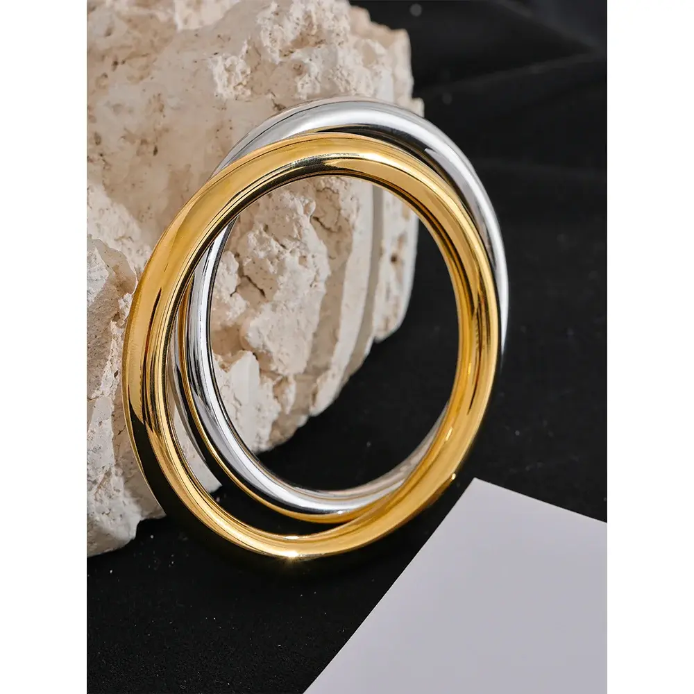 Jonc Large Poli Texturé — Argent 925 Plaqué Or 18K Bijoux de Paris