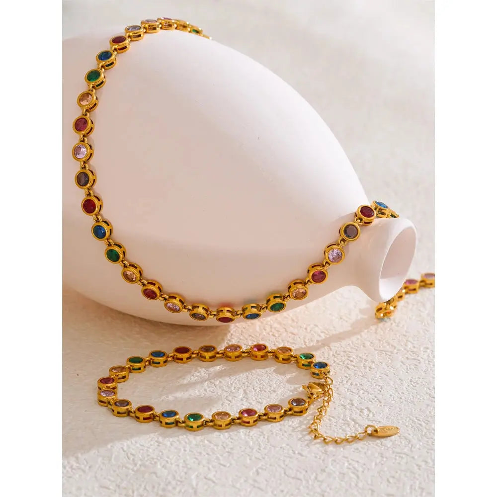 Collier et Bracelet Zircones Colorées — Argent 925 Plaqué Or 18K Bijoux de Paris