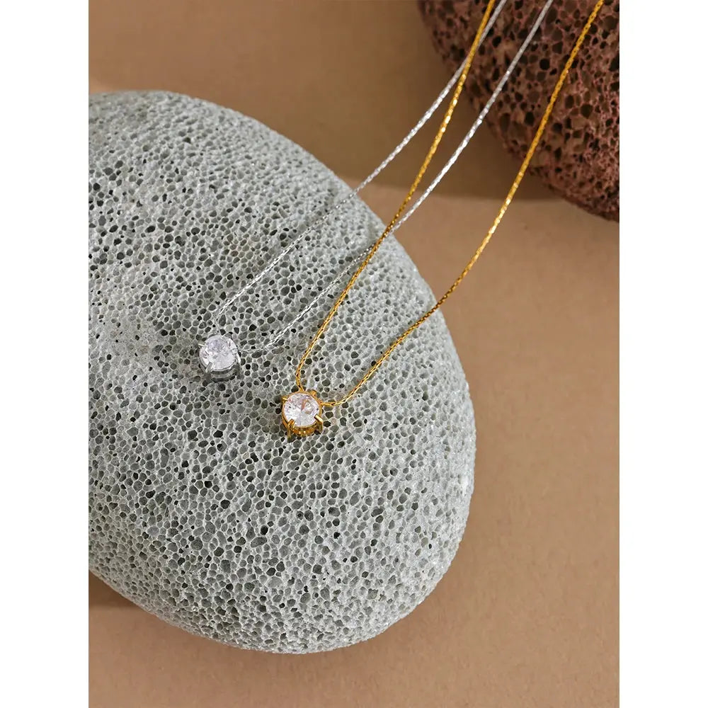 Collier Pendentif Solitaire Zircone — Argent 925 Plaqué Or 18K Bijoux de Paris