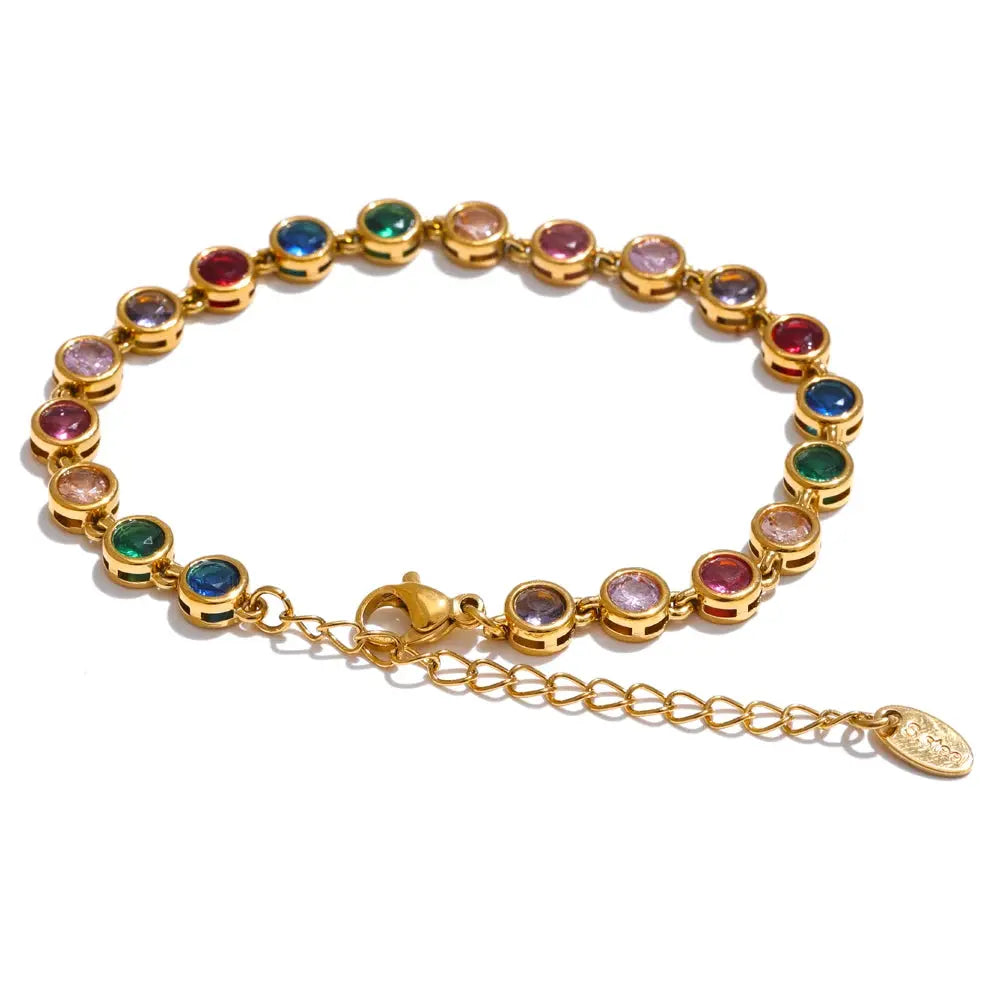 Collier et Bracelet Zircones Colorées — Argent 925 Plaqué Or 18K Bijoux de Paris